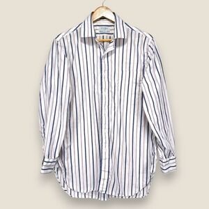 VTG Gitman Bros Dress Shirt Men 15.5 33 White Blue Pink Striped‎ Cotton USA Made